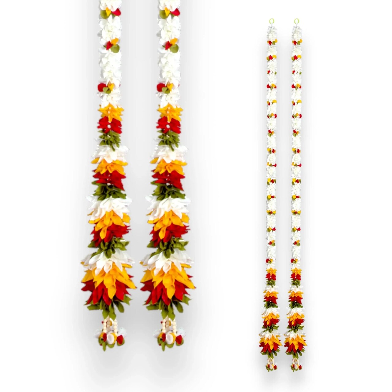 2 Strings Artificial Fabric Jasmine Garland for Festivals Pooja Indian Muslim Wedding Home Decor - Housewarming Diwali Eid Decorations - Mehndi Haldi Party Day of the Dead Door Hanging